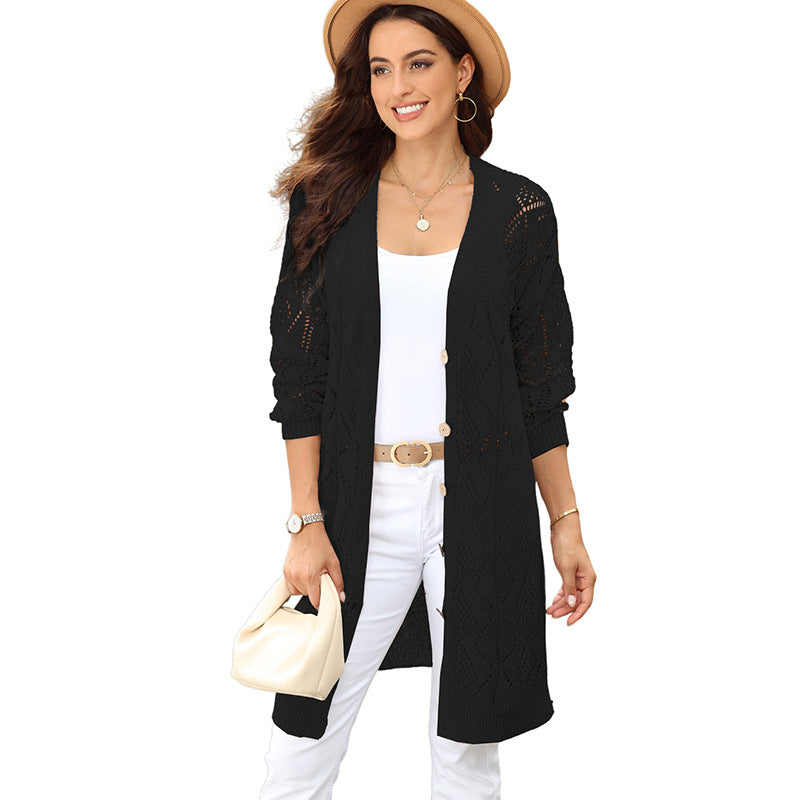 Versatile Buttons Hollow-out Long Cardigan