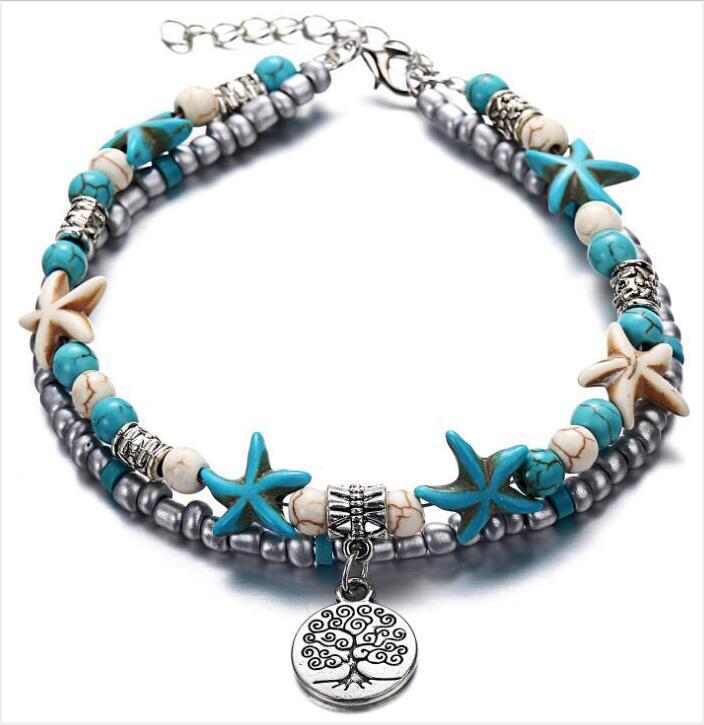 Green Blue Color Star Fish Anklet