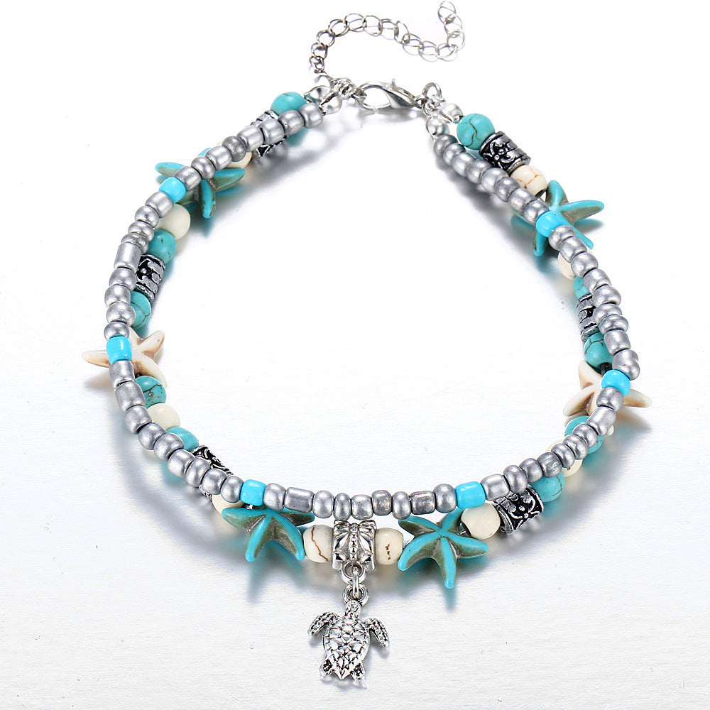 Green Blue Color Star Fish Anklet