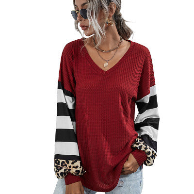 Striped stitching long-sleeved T-shirt