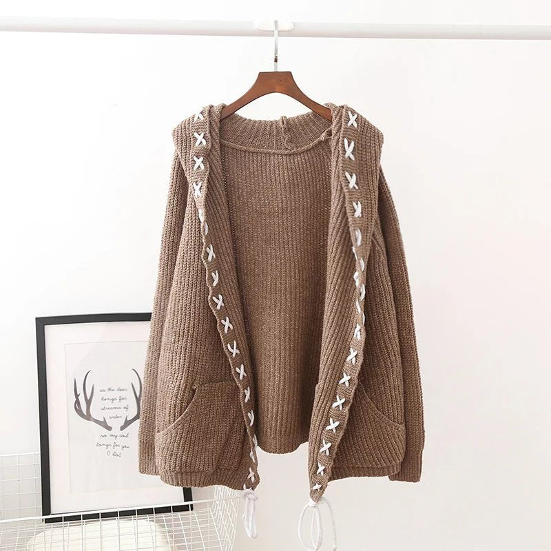 Women Hooded Tops Knitting Cardigan Sweater