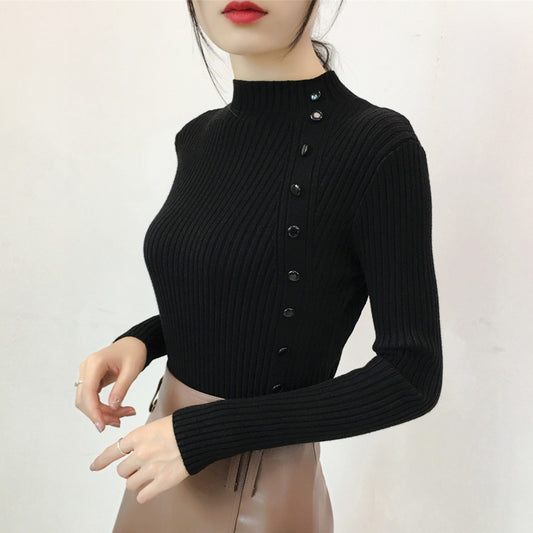 Pullover button turtleneck sweater