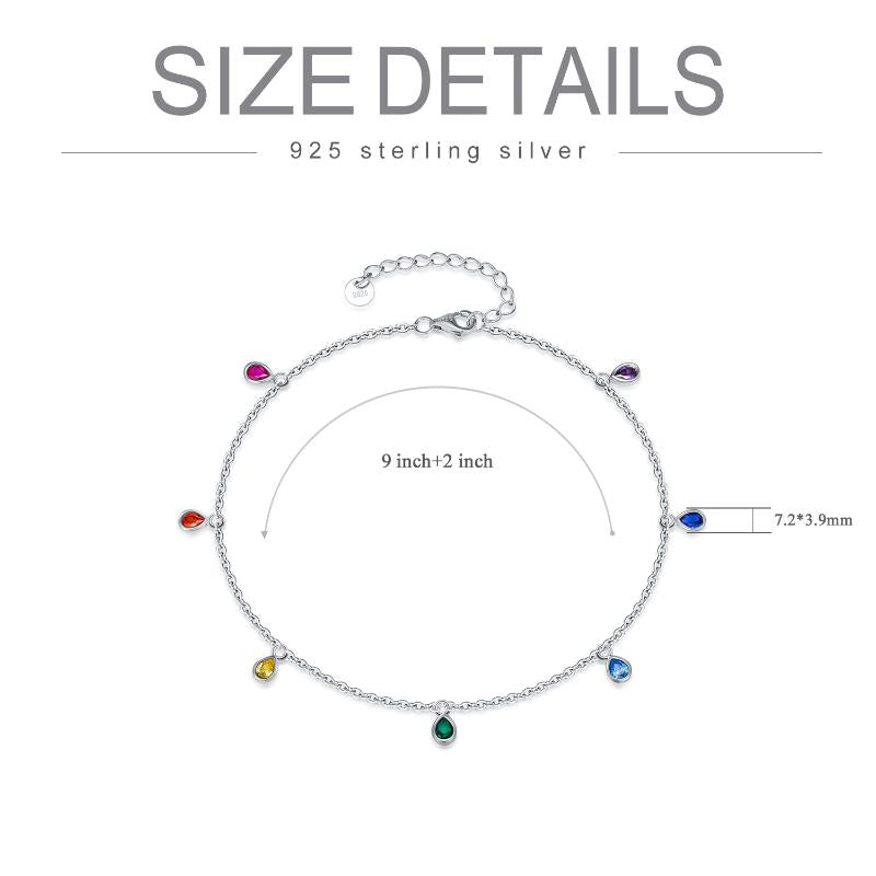 Sterling Silver Multi Color Oval Rainbow Anklet