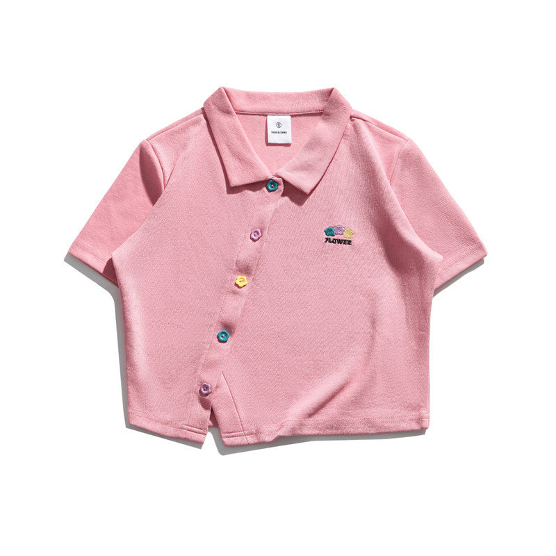 Embroidered Short Navel Polo Shirt