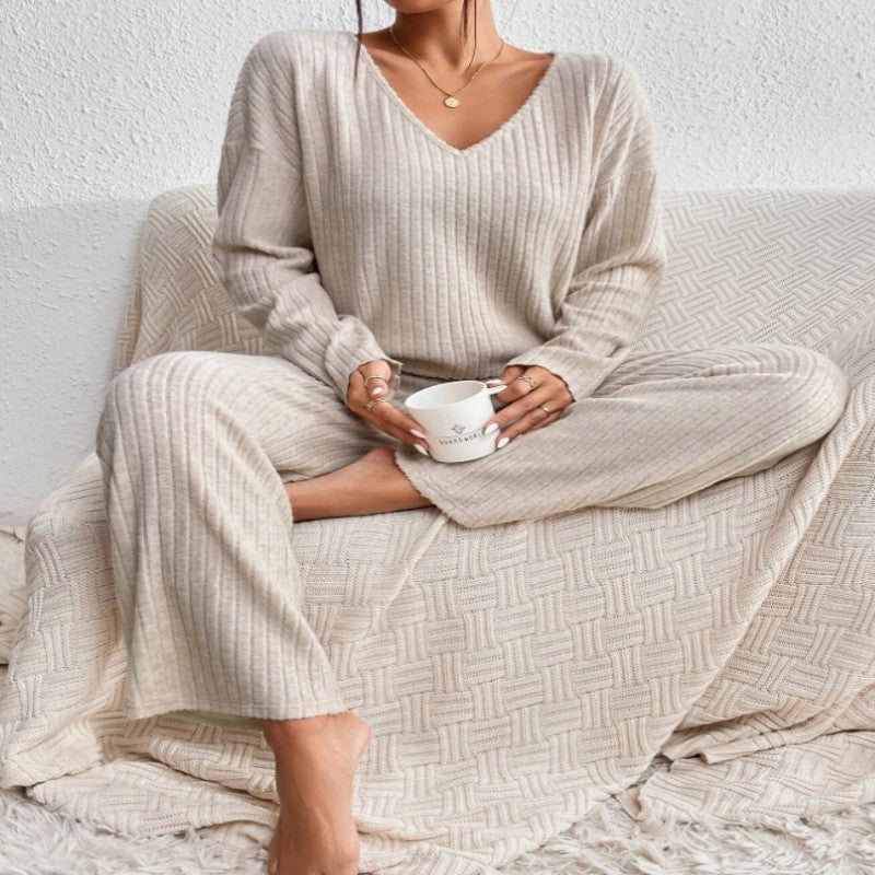 Knitted Round Neck Long-sleeved Trousers Wide-leg Pants