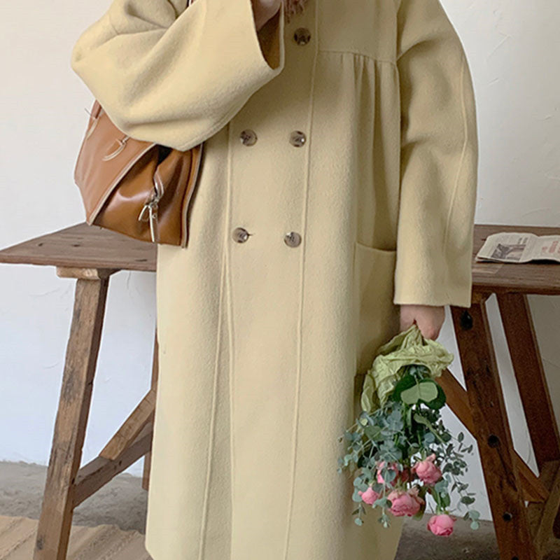 Loose Long Sleeved Reversible Woolen Coat