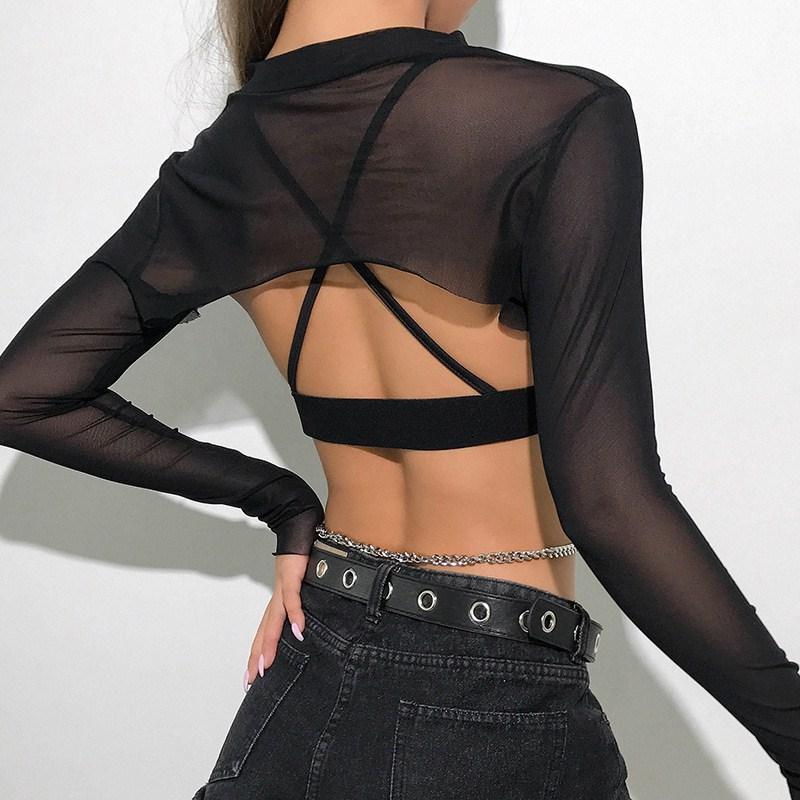 Mesh Blouse Long Sleeve T-shirt