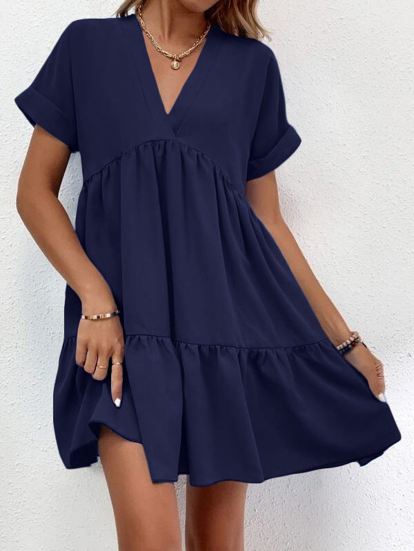 Short-sleeved V-neck Dress