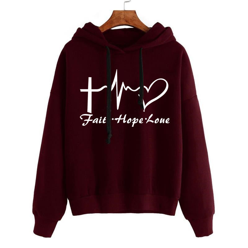 Heart Print Hoodie Sweatshirt Pullover Tops