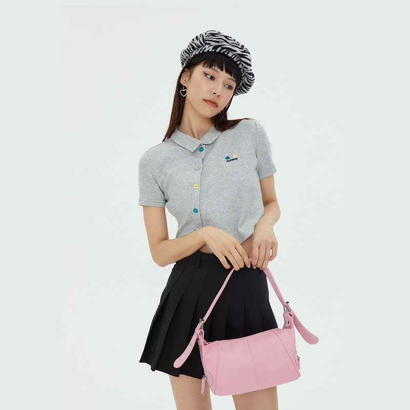 Embroidered Short Navel Polo Shirt