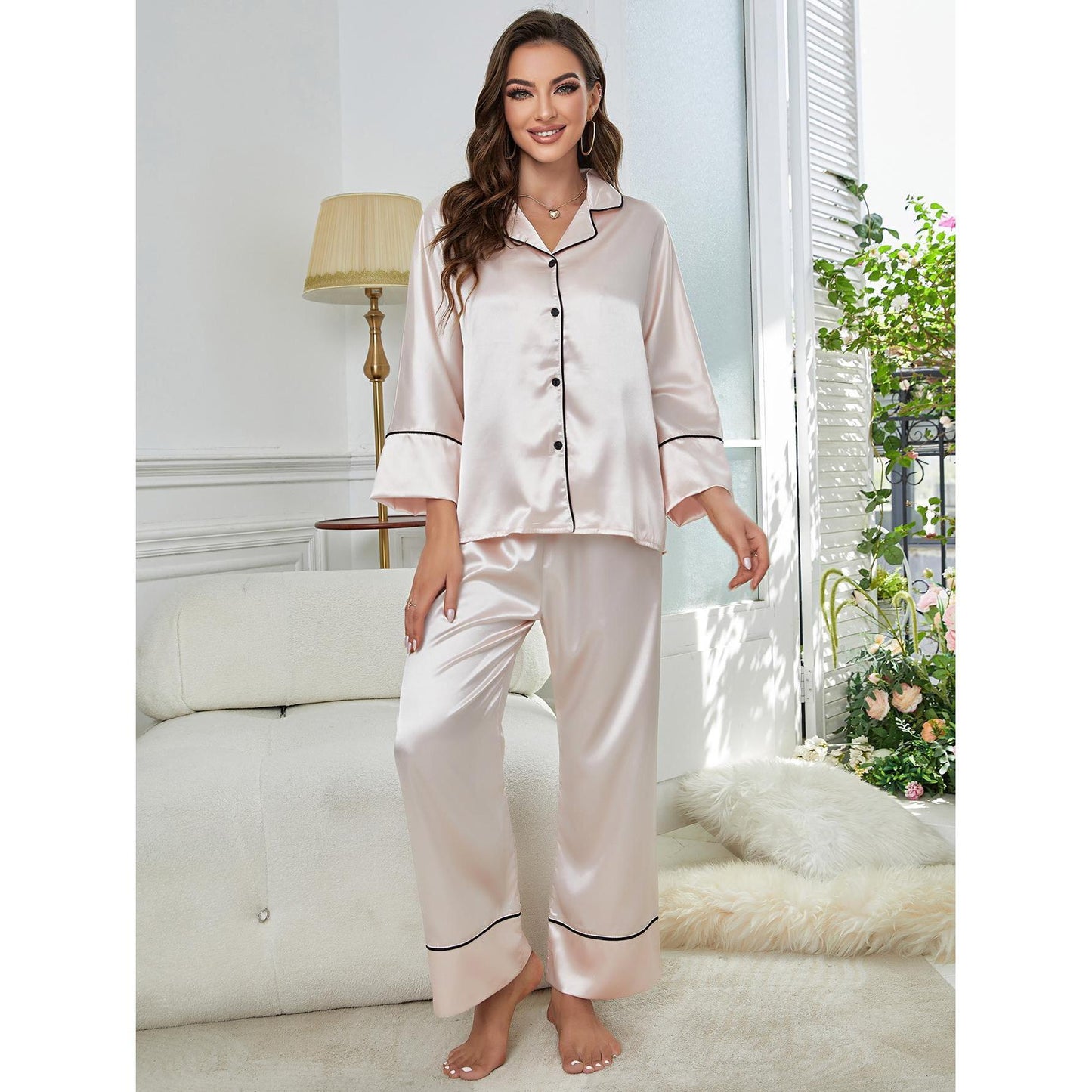 Long Sleeve Pajama Set Button Up Shirt And Pants