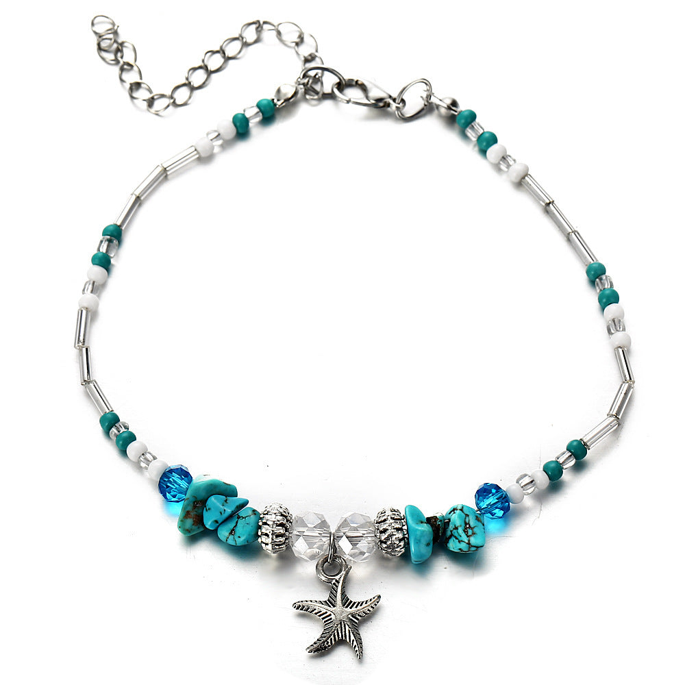 Green Blue Color Star Fish Anklet