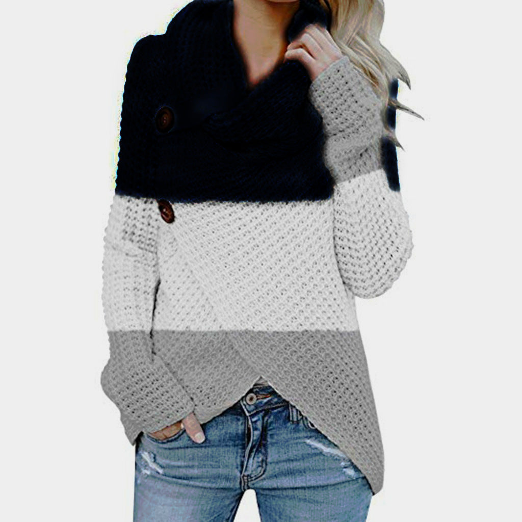 Irregular colorblock turtleneck sweater