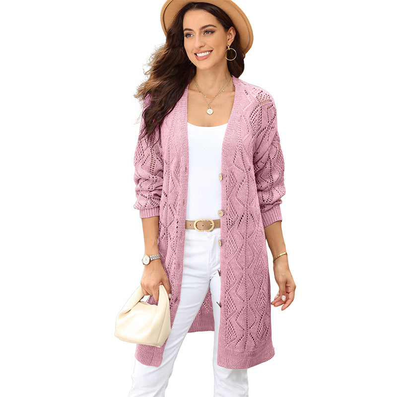 Versatile Buttons Hollow-out Long Cardigan