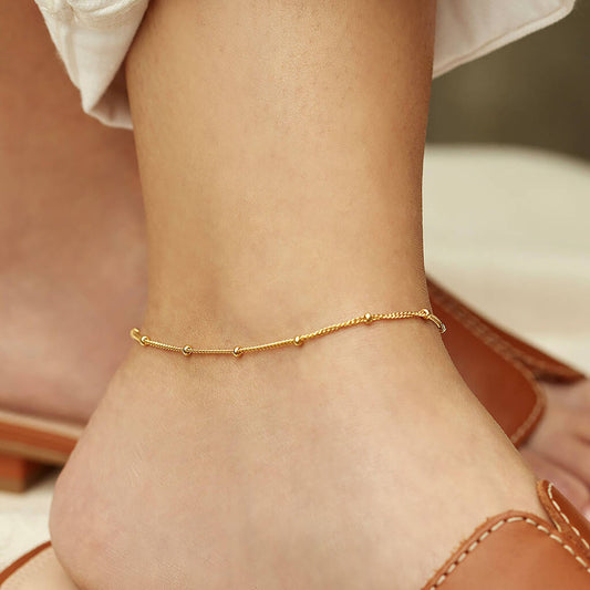 18K Gold Fine Bead Chain Stainless  Anklets