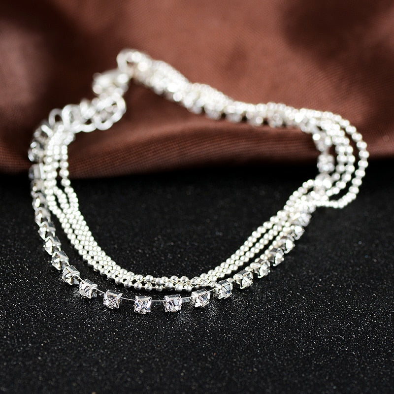 Multilayer  Crystal Anklet