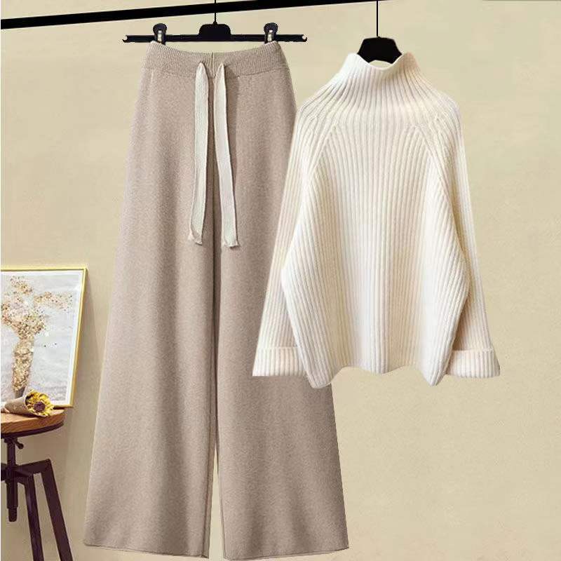 Thickened Coarse Knitwear Wide Leg Pants Two-piece Set