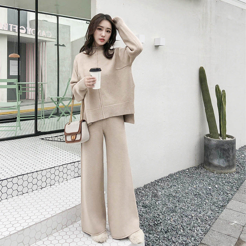 Two-piece knitted wide-leg pants