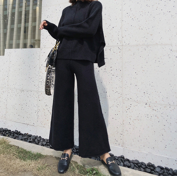 Two-piece knitted wide-leg pants