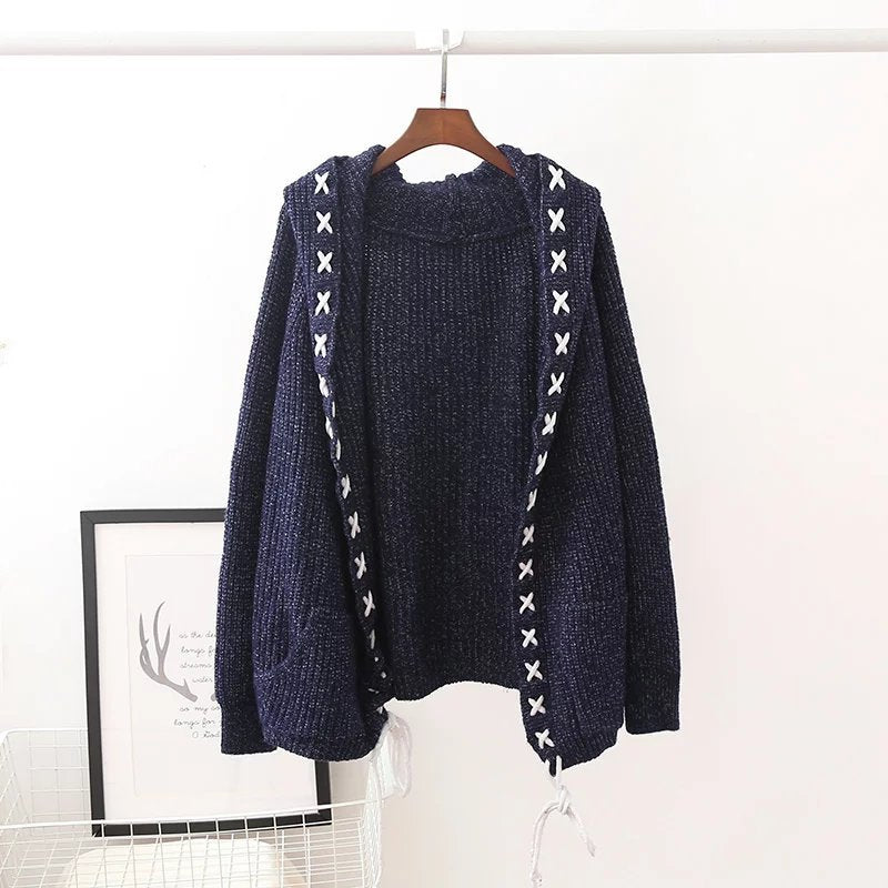 Women Hooded Tops Knitting Cardigan Sweater