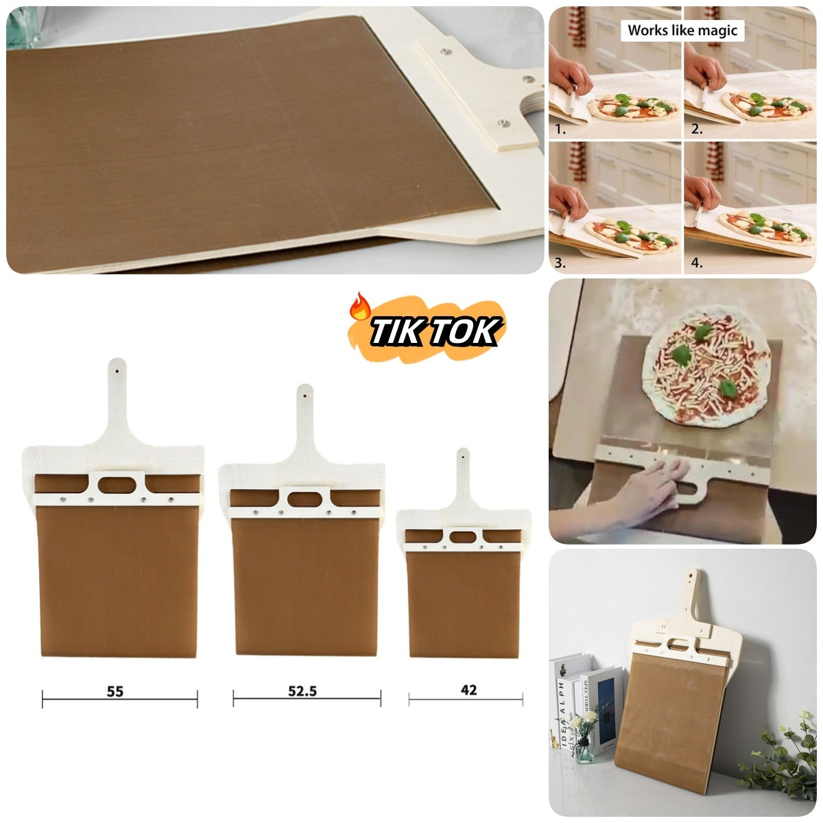 3 Sizes Sliding Pizza Peel Shovel Storage Board  Wooden Handle Transfer Pizza Kitchen Gadgets