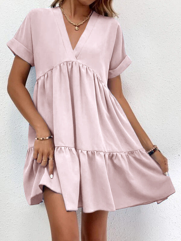 Short-sleeved V-neck Dress