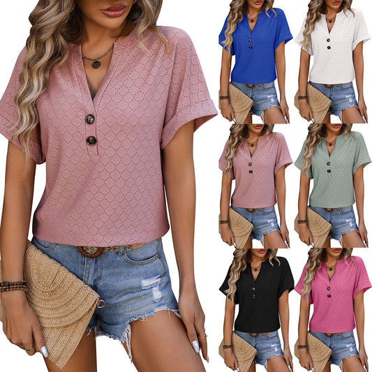 V-neck ButtonT-shirt