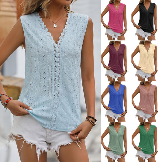 V-neck Sleeveless Hollow Out Vest Summer Tank