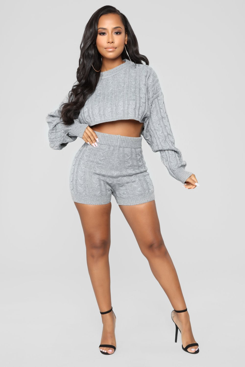 2 Piece Set  Long Sleeve Crop Tops