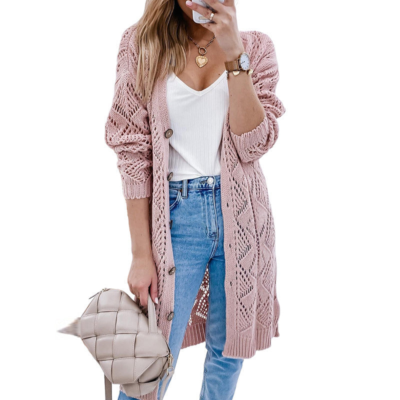 Versatile Buttons Hollow-out Long Cardigan