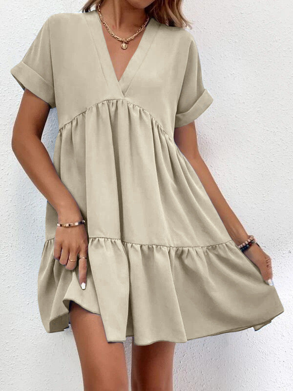 Short-sleeved V-neck Dress