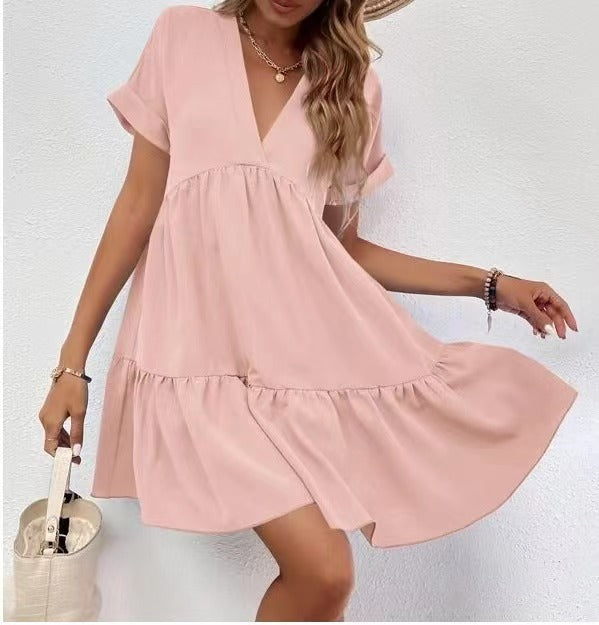 Short-sleeved V-neck Dress