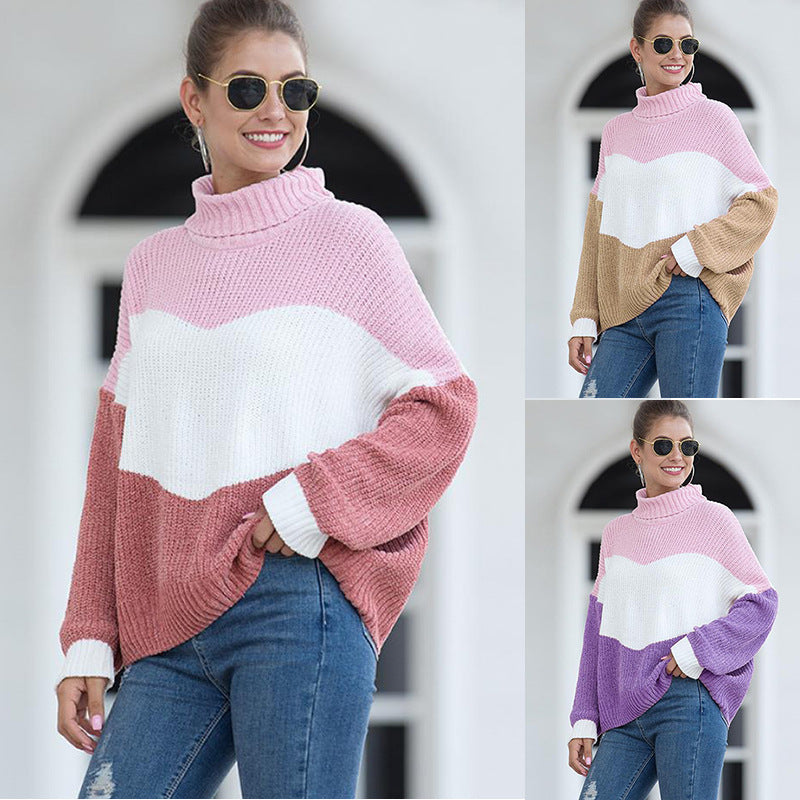 Color block turtleneck sweater