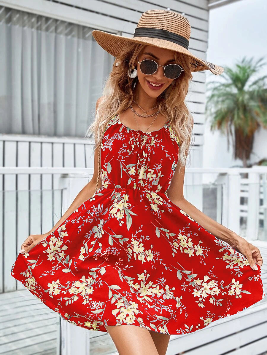 Floral Print Suspender Dress