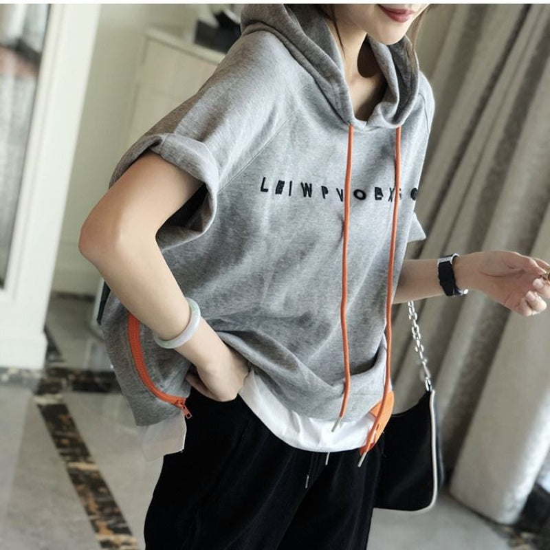 Loose Hooded T Shirt Short Sleeves