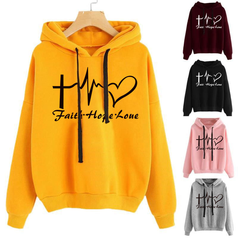 Heart Print Hoodie Sweatshirt Pullover Tops