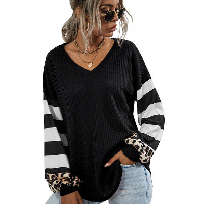 Striped stitching long-sleeved T-shirt