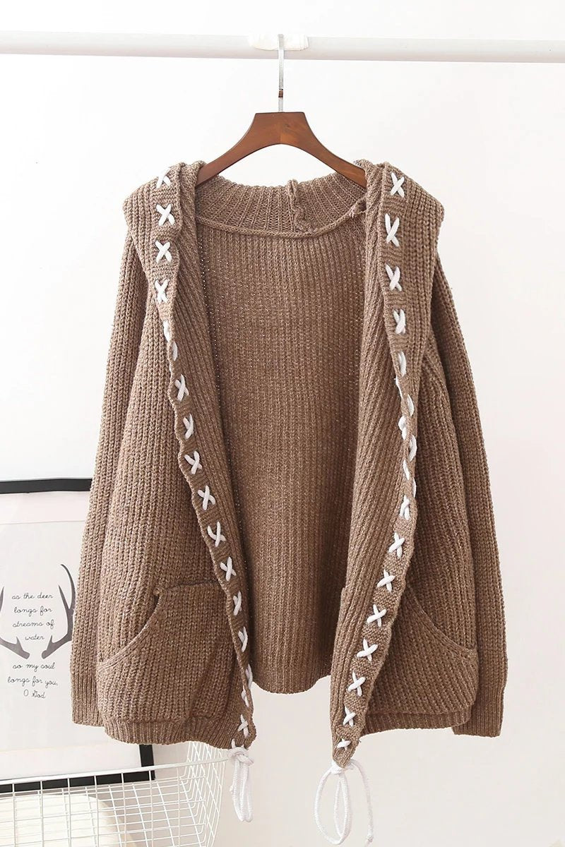 Women Hooded Tops Knitting Cardigan Sweater