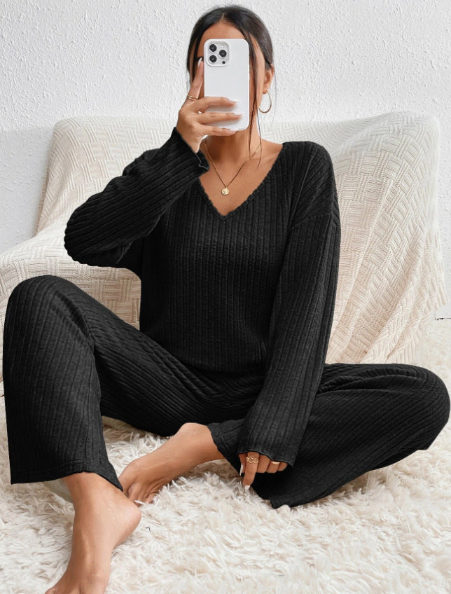 Knitted Round Neck Long-sleeved Trousers Wide-leg Pants