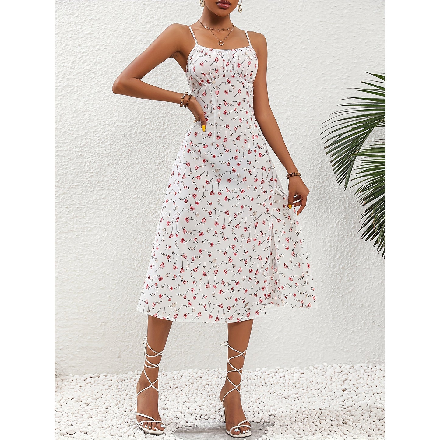 Polka Dot Print Suspender Dress