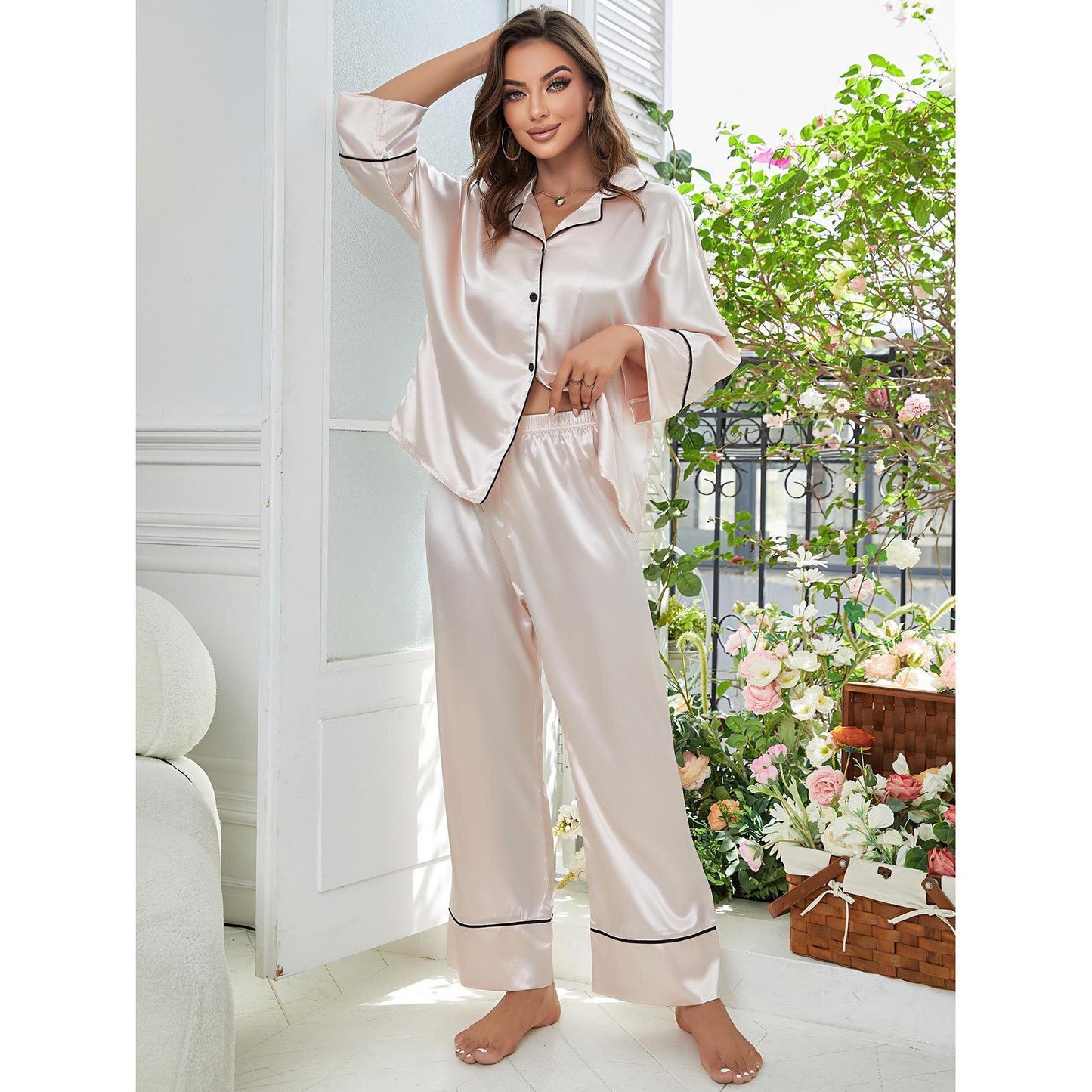 Long Sleeve Pajama Set Button Up Shirt And Pants