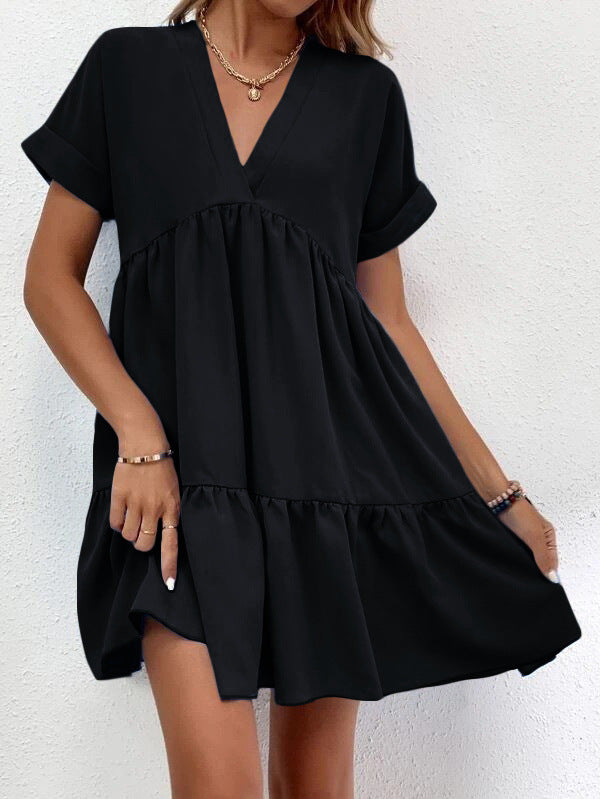 Short-sleeved V-neck Dress