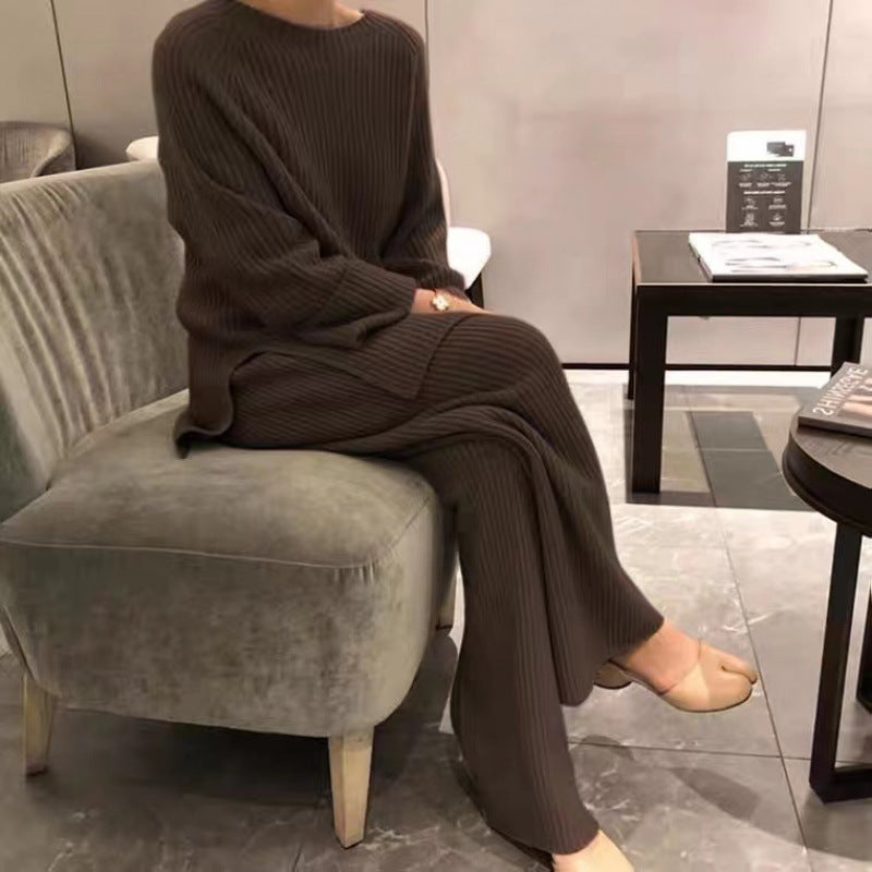 Knitted Sweater Wide-leg Pants Suit