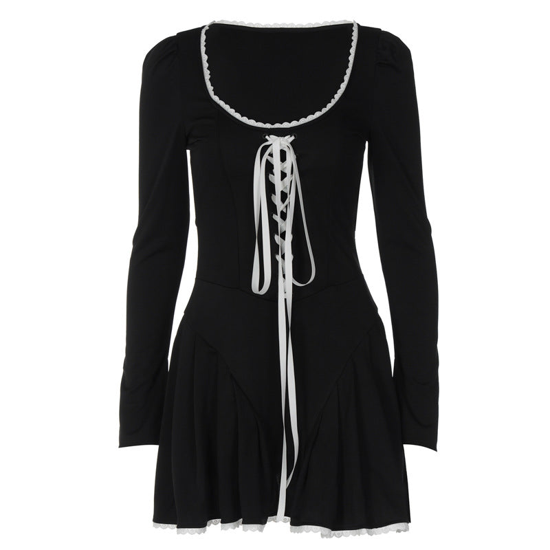 Long Sleeve U-shaped  Short Dress