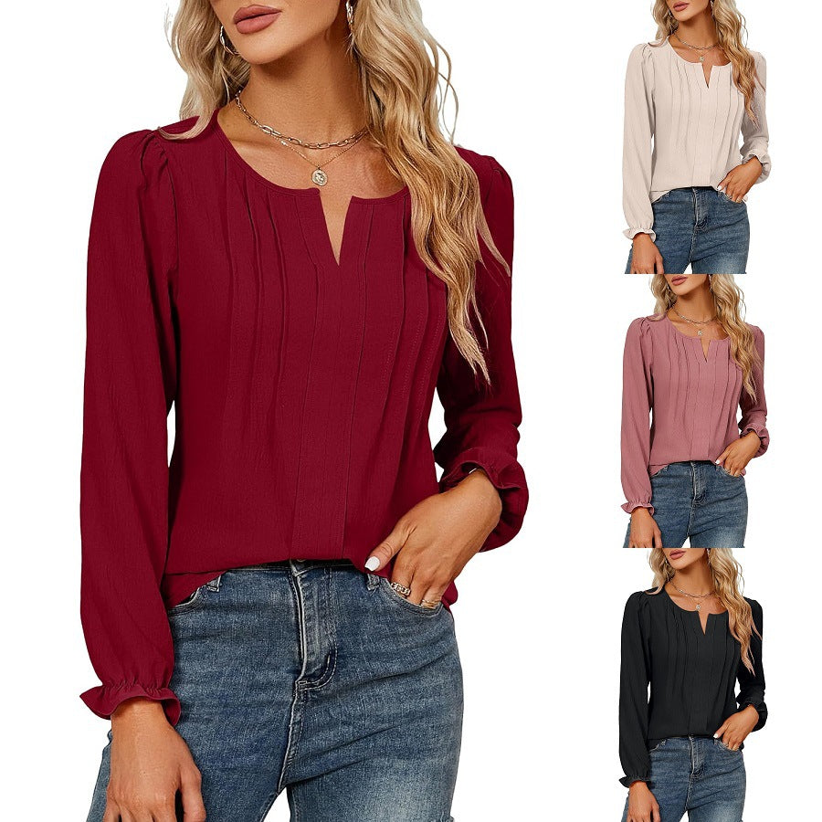 V-neck Long Sleeve Stripes Top