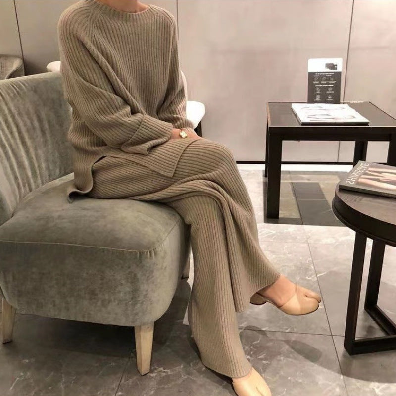 Knitted Sweater Wide-leg Pants Suit