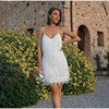 V-neck Strap Feather Stitching Dress