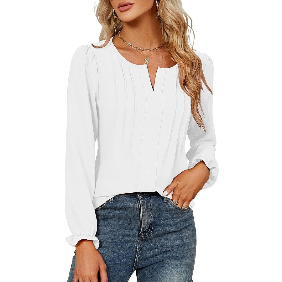 V-neck Long Sleeve Stripes Top