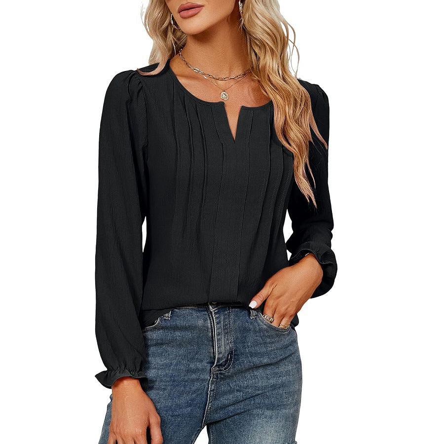 V-neck Long Sleeve Stripes Top