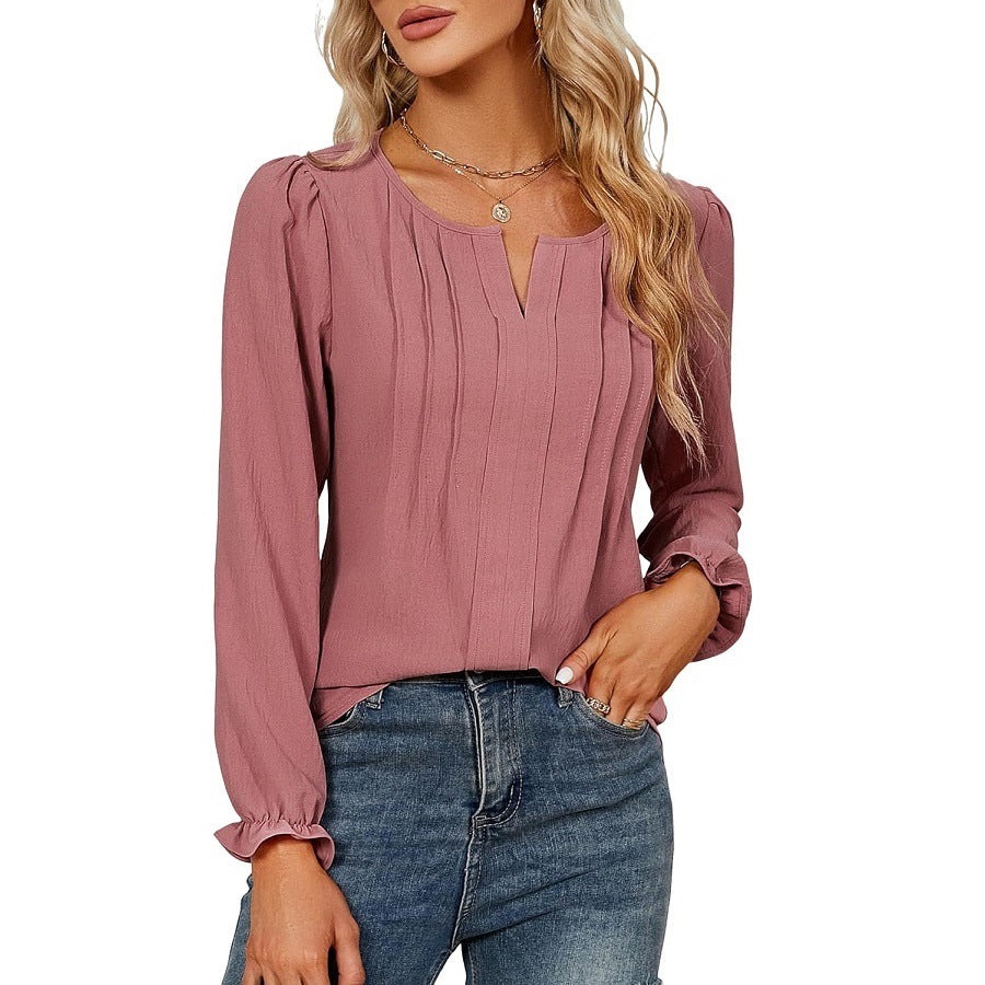 V-neck Long Sleeve Stripes Top